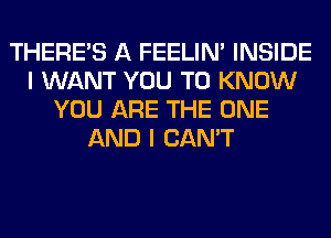 THERE'S A FEELIM INSIDE
I WANT YOU TO KNOW
YOU ARE THE ONE
AND I CAN'T