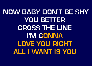 NOW BABY DON'T BE SHY
YOU BETTER
CROSS THE LINE
I'M GONNA
LOVE YOU RIGHT
ALL I WANT IS YOU