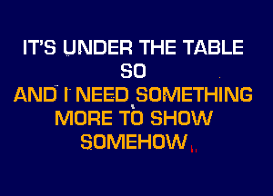 ITS UNDER THE TABLE
80 .
AND I' NEE-QSOMETHING
MORE TO SHOW
SOMEHOW
