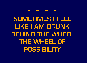 SOMETIMES I FEEL
LIKE I AM DRUNK
BEHIND THE WHEEL
THE WHEEL OF
POSSIBILITY