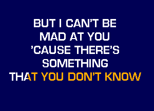 BUT I CAN'T BE
MAD AT YOU
'CAUSE THERE'S
SOMETHING
THAT YOU DON'T KNOW