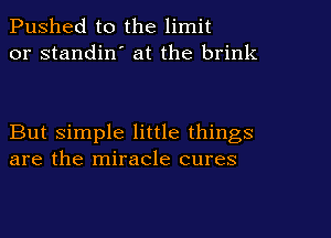 Pushed to the limit
or standin' at the brink

But simple little things
are the miracle cures