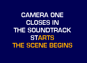 CAMERA ONE
CLOSES IN
THE SOUNDTRACK
STARTS
THE SCENE BEGINS