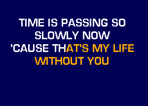 TIME IS PASSING SO
SLOWLY NOW
'CAUSE THATS MY LIFE
WITHOUT YOU