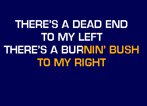 THERE'S A DEAD END
TO MY LEFT
THERE'S A BURNIN' BUSH
TO MY RIGHT