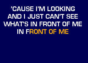 'CAUSE I'M LOOKING
AND I JUST CAN'T SEE
WHATS IN FRONT OF ME
IN FRONT OF ME