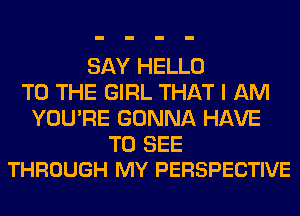 SAY HELLO
TO THE GIRL THAT I AM
YOU'RE GONNA HAVE

TO SEE
THROUGH MY PERSPECTIVE