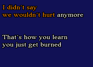 I didn't say
we wouldn't hurt anymore

That's how you learn
you just get burned