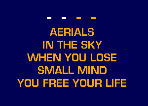 AERIALS
IN THE SKY
WHEN YOU LOSE
SMALL MIND
YOU FREE YOUR LIFE