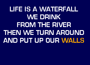LIFE IS A WATERFALL
WE DRINK
FROM THE RIVER
THEN WE TURN AROUND
AND PUT UP OUR WALLS