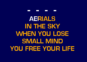 AERIALS
IN THE SKY
WHEN YOU LOSE
SMALL MIND
YOU FREE YOUR LIFE