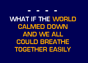 WHAT IF THE WORLD
CALMED DOWN
AND WE ALL
COULD BREATHE
TOGETHER EASILY