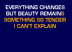 EVERYTHING CHANGES
BUT BEAUTY REMAINS
SOMETHING SO TENDER
I CAN'T EXPLAIN