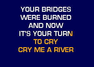 YOUR BRIDGES
1M'VERE BURNED
AND NOW
ITS YOUR TURN
T0 CRY
CRY ME A RIVER

g