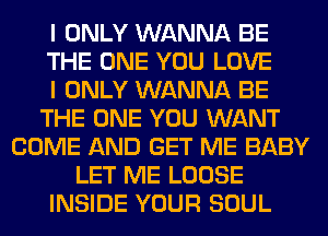 I ONLY WANNA BE
THE ONE YOU LOVE
I ONLY WANNA BE
THE ONE YOU WANT
COME AND GET ME BABY
LET ME LOOSE
INSIDE YOUR SOUL