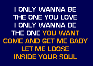 I ONLY WANNA BE
THE ONE YOU LOVE
I ONLY WANNA BE
THE ONE YOU WANT
COME AND GET ME BABY
LET ME LOOSE
INSIDE YOUR SOUL