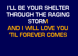 I'LL BE YOUR SHELTER
THROUGH THE RAGING
STORM
AND I WILL LOVE YOU
'TIL FOREVER COMES