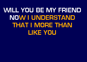WILL YOU BE MY FRIEND
NOWI UNDERSTAND
THAT I MORE THAN
LIKE YOU