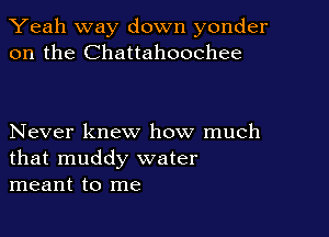 Yeah way down yonder
on the Chattahoochee

Never knew how much
that muddy water
meant to me