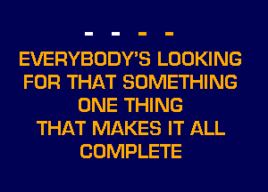 EVERYBODY'S LOOKING
FOR THAT SOMETHING
ONE THING
THAT MAKES IT ALL
COMPLETE