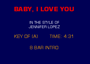 IN THE STYLE OF
JENNIFER LOPEZ

KEY OF (A) TIME 431

8 BAR INTRO