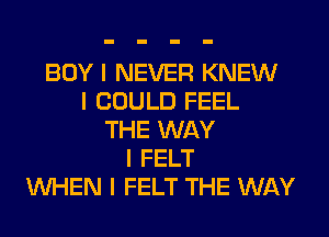 BOY I NEVER KNEW
I COULD FEEL
THE WAY
I FELT
INHEN I FELT THE WAY