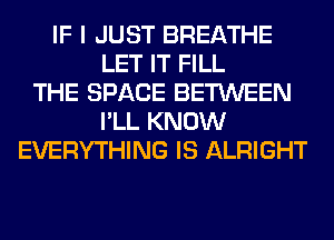 IF I JUST BREATHE
LET IT FILL
THE SPACE BETWEEN
I'LL KNOW
EVERYTHING IS ALRIGHT