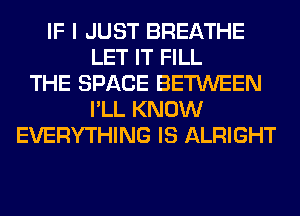 IF I JUST BREATHE
LET IT FILL
THE SPACE BETWEEN
I'LL KNOW
EVERYTHING IS ALRIGHT