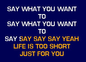 SAY WHAT YOU WANT
TO
SAY WHAT YOU WANT
TO
SAY SAY SAY SAY YEAH
LIFE IS TOO SHORT
JUST FOR YOU