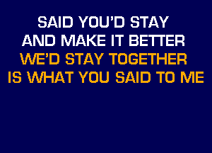 SAID YOU'D STAY
AND MAKE IT BETTER
WE'D STAY TOGETHER

IS WHAT YOU SAID TO ME