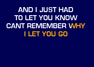 AND I JUST HAD
TO LET YOU KNOW
CANT REMEMBER WHY
I LET YOU GO