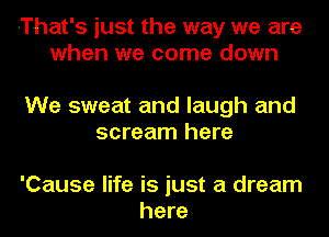 That's just the way we are
when we come down

We sweat and laugh and
scream here

'Cause life is just a dream
here