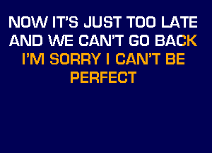 NOW ITS JUST TOO LATE
AND WE CAN'T GO BACK
I'M SORRY I CAN'T BE
PERFECT