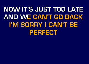 NOW ITS JUST TOO LATE
AND WE CAN'T GO BACK
I'M SORRY I CAN'T BE
PERFECT