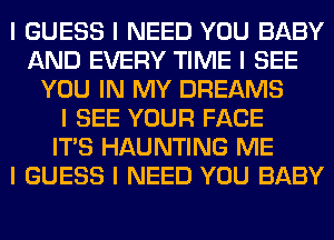 I GUESS I NEED YOU BABY
AND EVERY TIME I SEE
YOU IN MY DREAMS
I SEE YOUR FACE
ITIS HAUNTING ME
I GUESS I NEED YOU BABY