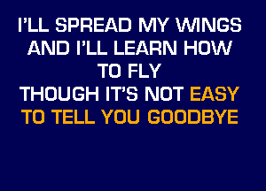 I'LL SPREAD MY WINGS
AND I'LL LEARN HOW
TO FLY
THOUGH ITS NOT EASY
TO TELL YOU GOODBYE