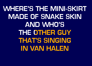 WHERE'S THE MlNl-SKIRT
MADE OF SNAKE SKIN
AND WHO'S
THE OTHER GUY
THATS SINGING
IN VAN HALEN