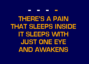 THERES A PAIN
THAT SLEEPS INSIDE
IT SLEEPS WITH
JUST ONE EYE
AND AWAKENS