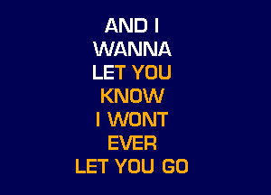 AND I
WANNA
LET YOU

KNOW

I WONT
EVER
LET YOU GO