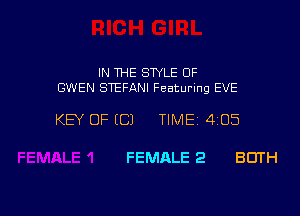 IN THE STYLE 0F
GWEN STEFANI Featuring EVE

KEY OF (C) TIME 4'05

FEMALE 2 BCITH