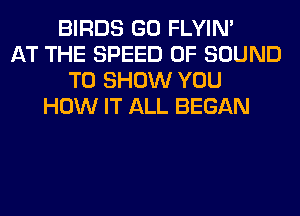 BIRDS GO FLYIN'
AT THE SPEED OF SOUND
TO SHOW YOU
HOW IT ALL BEGAN