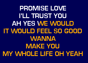 PROMISE LOVE
I'LL TRUST YOU
AH YES WE WOULD
IT WOULD FEEL SO GOOD
WANNA
MAKE YOU
MY WHOLE LIFE OH YEAH