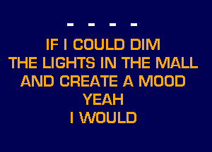 IF I COULD DIM
THE LIGHTS IN THE MALL
AND CREATE A MOOD
YEAH
I WOULD