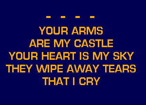 YOUR ARMS
ARE MY CASTLE
YOUR HEART IS MY SKY
THEY WIPE AWAY TEARS
THAT I CRY