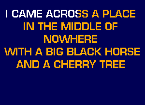 I CAME ACROSS A PLACE
IN THE MIDDLE 0F
NOUVHERE
WITH A BIG BLACK HORSE
AND A CHERRY TREE