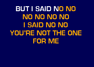 BUT I SAID N0 N0
N0 N0 N0 NO
I SAID N0 N0
YOU'RE NOT THE ONE

FOR ME