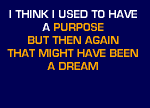 I THINK I USED TO HAVE
A PURPOSE
BUT THEN AGAIN
THAT MIGHT HAVE BEEN
A DREAM