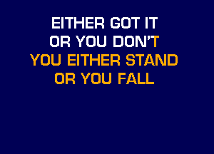 EITHER GOT IT
OR YOU DON'T
YOU EITHER STAND

OR YOU FALL
