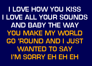 I LOVE HOW YOU KISS
I LOVE ALL YOUR SOUNDS
AND BABY THE WAY
YOU MAKE MY WORLD
GO 'ROUND AND I JUST
WANTED TO SAY
I'M SORRY EH EH EH