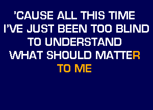 'CAUSE ALL THIS TIME
I'VE JUST BEEN T00 BLIND
TO UNDERSTAND
WHAT SHOULD MATTER
TO ME